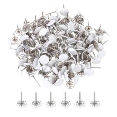 Imagem de PATIKIL Pinos de pressão de 0,43 polegadas, pacote com 200 alfinetes de cabeça redonda planos para mapas decorativos com ponta de metal para quadro de cortiça, branco