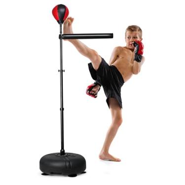 Imagem de INNOLIFE Barra de boxe com saco de pancadas para crianças, barra giratória de boxe de altura ajustável, treinador de velocidade de boxe, bola de perfuração, equipamento de boxe para 7 a 12 anos