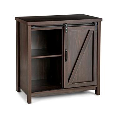 Imagem de LICONG-2020 Armário de mesa Buffet de madeira decorativo para parede armário independente com porta de celeiro deslizante prateleira de cozinha armário marrom