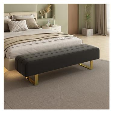 Imagem de Banco de cabeceira para cama, banco de entrada moderno, banco de jantar estofado de couro sintético, banco de vaidade com pernas de metal, banco de quarto tufado para sala de maquiagem, sala de estar,