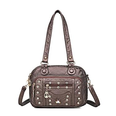 Imagem de Bolsas femininas femininas de couro macio de qualidade luxuosas pequenas femininas de ombro bolsas carteiro com rebite bolsa feminina(Silver)