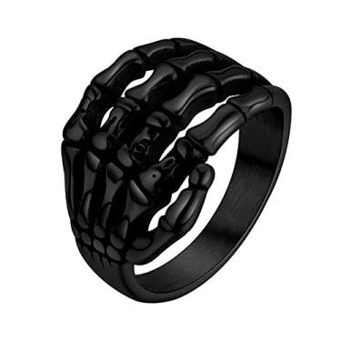 Imagem de Anel de cobra de caveira masculino e feminino - cobra esqueleto mão vintage anéis de articulação gótica joias retrô animal serpente anel declaração motociclista empilhável anel de halloween jóias, 6, Aço inoxidável, Sem pedras preciosas