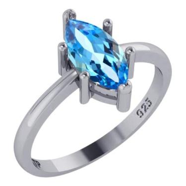 Imagem de Anel Prata 925 Solitário Navete Azul Topázio - Exclusivo - Tudo Prata,