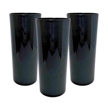 Imagem de 30 Copos Long Drink Acrílico Sólida Preto 330ml Festas - Genérico