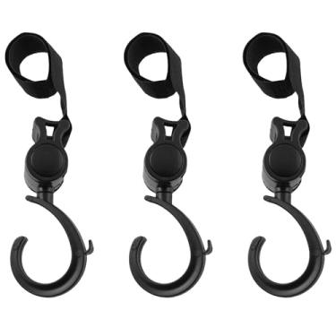 Imagem de TAODAN 3 peças ganchos de plástico para carrinho de bebê gancho único para andador bicicleta assento de carro cadeira de rodas viagem pendurado saco de compras acampamento preto