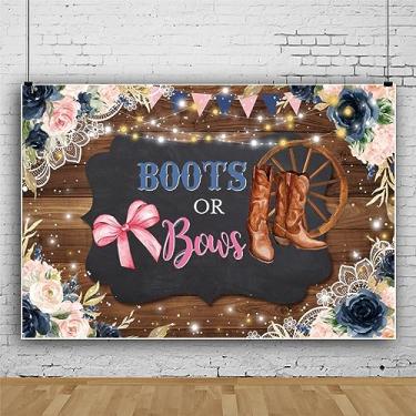 Imagem de Laeacco Botas ou arcos de 2,1 x 1,5 m, pano de fundo revelador de gênero, azul marinho e blush, floral, madeira rústica, fundo para fotografia para chá de bebê recém-nascido, festa de aniversário,