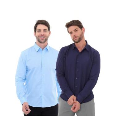 Imagem de KIT Masculino 2 Peças - Camisa Social Premium Tipo Linho Azul Claro e 
