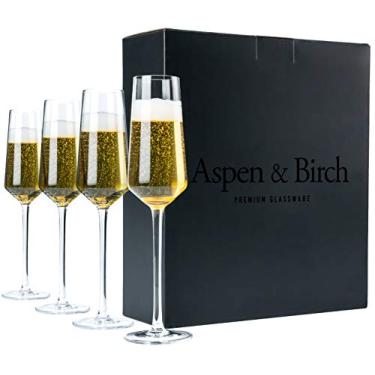 Imagem de Aspen & Birch - Conjunto de 4 taças de champanhe clássicas - taças de champanhe - taças de mimosa, taças de cristal premium, transparente, 170 g, taças de champanhe de vidro soprado à mão - Feito à
