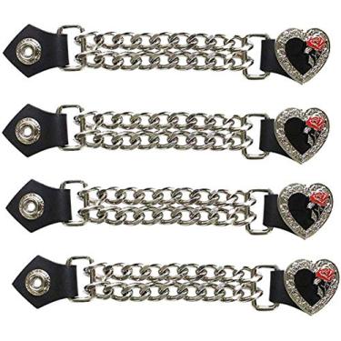 Imagem de Motociclistas de corrente cromado coração e rosa colete extensor para jaqueta MC de couro verdadeiro conjunto de 4, Preto, 6*1*0.2