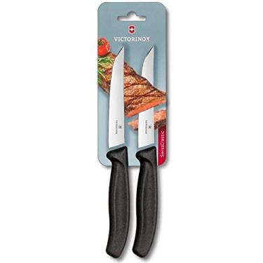 Imagem de Conjunto com 2 facas Swiss Classic Victorinox de mesa para churrasco com lâmina lisa, cabo Preto, 12cm