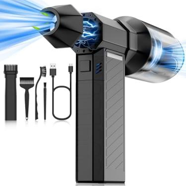 Imagem de Yienct Espanador de ar elétrico – aspirador 2 em 1 e sem fio 6000 mAh mini ventilador turbo, limpador de teclado computador, carro, substitui lata de ar comprimido, preto (300000RPM)