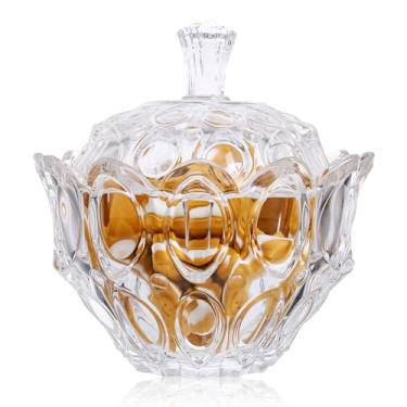 Imagem de Diamond Star Pote de Doces de Vidro de Cristal com Tampa, Elegante Caixa de Joias de Boticário, Recipientes para Biscoitos para Festa de Casamento, Buffet de Doces, Armazenamento d (, Lótus Grande)