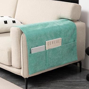 Imagem de Conjunto de 2 capas de apoio de braço grossas de chenille para cadeiras e sofás capas de poltrona para braços capas de braço de sofá antiderrapantes (61 cm x 109 cm [3 bolsos], verde menta)