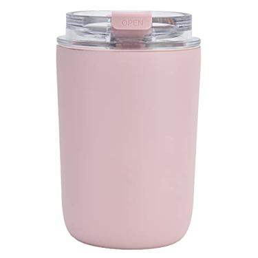 Imagem de Xícara de café MUNEFE de 280 ml, design de porta para beber dupla, frasco a vácuo de aço inoxidável de silicone portátil de grande capacidade para uso doméstico e aniversário (Rosa)