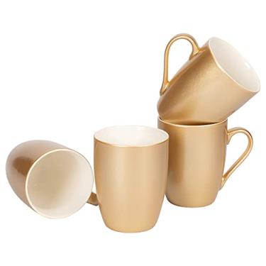 Imagem de Elanze Designs Conjunto de 4 canecas de café New Bone China com acabamento metálico dourado Vegas 283 g