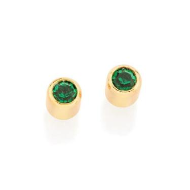 Imagem de Brincos Rommanel Pequenos Solitário Tubo Com Cristal 525179, Verde