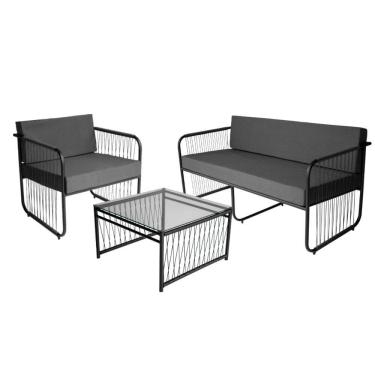 Imagem de Conjunto 1 Poltrona 1 Namoradeira e 1 Mesa de Centro Córdova em Aço Carbono e Fibra Sintética