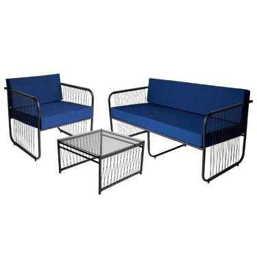 Imagem de Conjunto 1 Poltrona 1 Namoradeira e 1 Mesa de Centro Córdova em Aço Carbono e Fibra Sintética