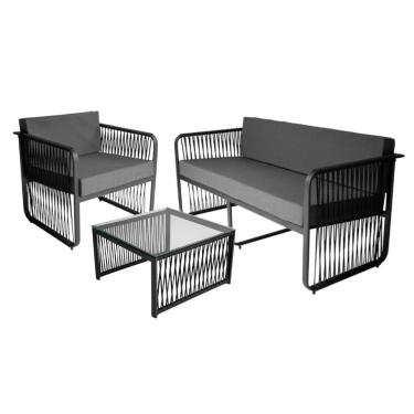 Imagem de Conjunto 1 Poltrona 1 Namoradeira e 1 Mesa de Centro Santiago em Alumínio e Corda Náutica Acesse Móveis