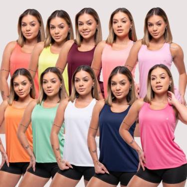 Imagem de Kit 10 Regatas Feminina Dry Fit Fitness - Atacado Grade Tam - FORÇA DO