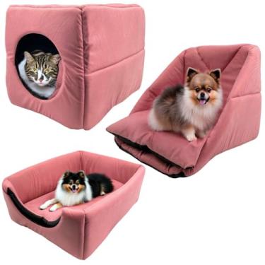 Imagem de Cama Toca Iglu 3 em 1 Suede Cachorro Gato Frio Quente Pet M (Rosa)