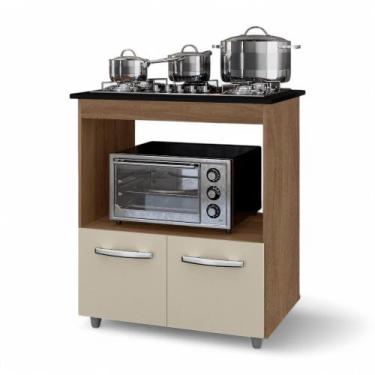 Imagem de Balcão Para Cooktop Elis 75cm 02 Portas Com Tampo Recortado Savana Off