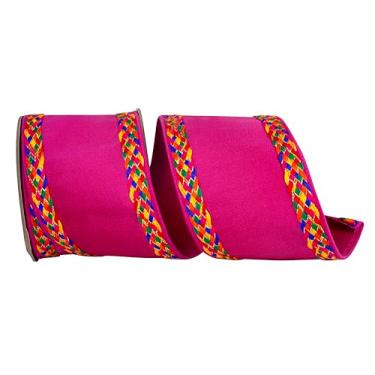 Imagem de Reliant Ribbon Fita trançada multicolorida festiva de luxo com fio, fúcsia