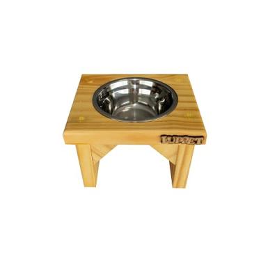 Imagem de Luppet Comedouro Individual para Cães e gatos Toronto Elevado e com potes de Inox P - Natural