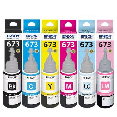 Imagem de Kit 6 Cores Tinta Epson 673 T673 Original para Impressora Ecotank L800 L805 L810 L850 L1800 6x70ml