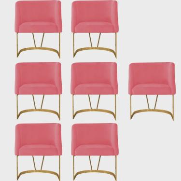 Imagem de Kit 07 Poltrona Cadeira Aurora Luxo Confort Industrial Ferro Dourado Suede Rose Gold - Ahz Móveis
