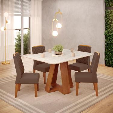 Imagem de Conjunto Sala de Jantar 4 Cadeiras Tampo Sem Vidro dj Móveis Kiara Freijó Quartzo Lidia Veludo Moca