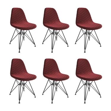 Imagem de Kit 6 Cadeiras Jantar Estofadas Vermelha Eames Base Ferro Preto