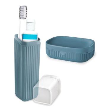 Imagem de Kit Estojo Porta Escovas Creme E Saboneteira Para Bolsa Mala Viagem - 