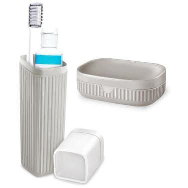 Imagem de Kit Estojo Porta Escovas Creme E Saboneteira Para Bolsa Mala Viagem - 