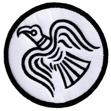 Imagem de Odin's Raven Patch branco bordado Viking com bandeira da Noruega