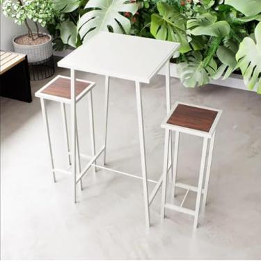 Imagem de Conjunto Mesa Alta Bar Bistrô Branca 2 Bancos Imbuia Botequim Industrial White