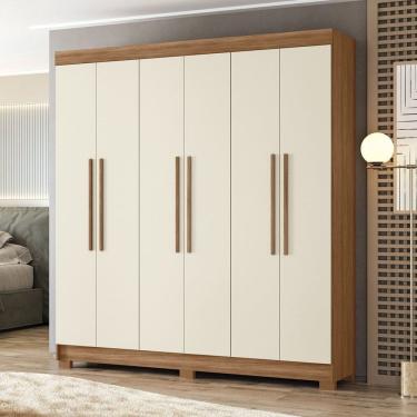 Imagem de Guarda-roupa 06 Portas 2 Gavetas com Espelho Mdp Toledo Jatobá/Areia