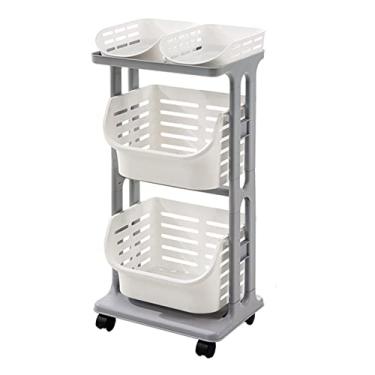 Imagem de Cesta de frutas e suporte de vegetais de bancada de 3 camadas mantém frutas e vegetais frescos, prateleira rotativa de armazenamento de cozinha multicamadas, rack de frutas e vegetais com rodas de