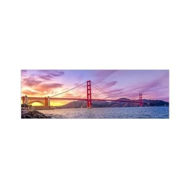 Imagem de BMZFYBS Pintura de arte de parede em tela de paisagem imagem de natureza - Golden Gate Bridge Sea Sunset-Print on Canvas - Poster e impressões para decoração de parede de sala de estar 50 x 150 cm sem
