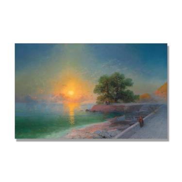 Imagem de Impressões em tela famosas. "Sunset Stroll" de Ivan Aivazovsky, reproduções de arte clássica, arte em tela de paisagem para decorações de quarto e escritório em casa. 40 x 65 cm-15,7 x 25,6 pol. sem