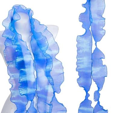 Imagem de AHANDMAKER Tecido de organza com babados azuis de 10 metros de largura, 9,5 cm de largura, aplique de renda, para costura, artesanato, cortina, casamento, fantasia, fronha