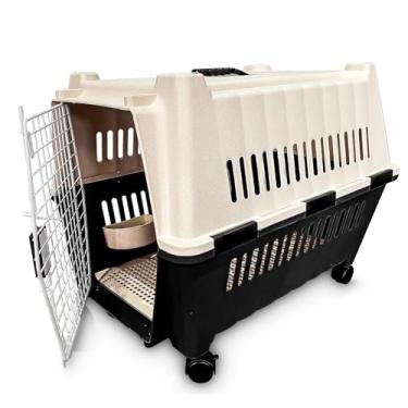 Imagem de Caixa de Transporte para Cachorro Gato com Rodinha Nº3 Ligbrin (Bege-Preto)