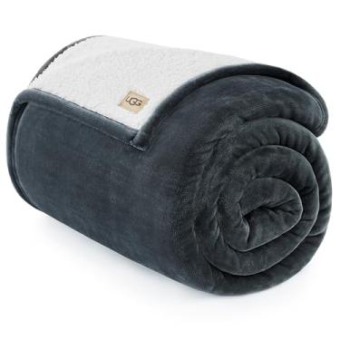 Imagem de UGG Ariana Twin/Twin XL Cobertor de lã macio reversível macio felpudo aconchegante grande cobertor grande lavável na máquina decoração de quarto para dormitório ou cama, 167,6 cm x 228,6 cm, cinza