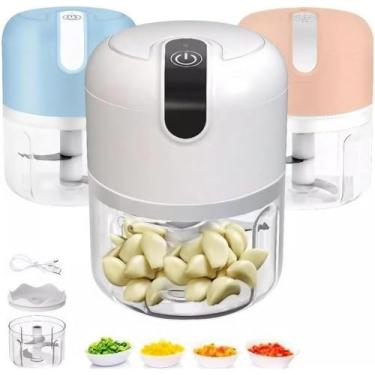 Imagem de Miniprocessador Triturador de Alimentos Elétrico Sem Fio com 3 Lâminas de Aço Inoxidável - Ideal para Alho, Cebola, Pimenta e Temperos"