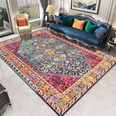 Imagem de Tapete retrô para sala de estar, decoração luxuosa e leve, para quarto e cabeceira, tapetes grandes (200x200cm 78x78 pol./Sem fiapos-7)