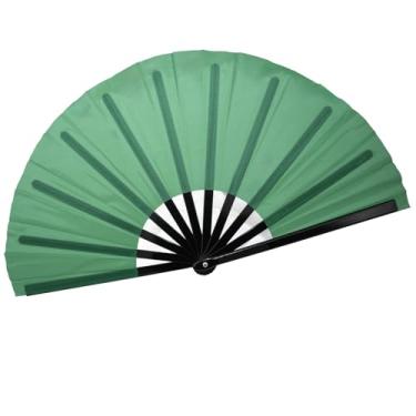 Imagem de QIRMIZI Grande leque dobrável de mão - Fãs de tecido de nylon - Fãs retrô vintage para kung fu chinês japonês, tai chi, dança, festivais de música, festas e decorações, verde