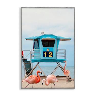 Imagem de Stupell Industries Beach Shore with Flamingoes Gray Framed Giclee Art, design by Ashley Singleton, 12 x 18