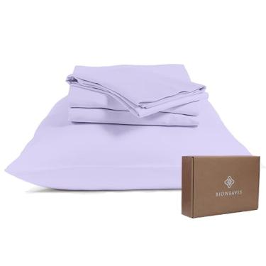 Imagem de BIOWEAVES Lençóis 100% algodão orgânico, 300 fios, conjunto de lençóis de cama com certificado GOTS de 4 peças, cabe em colchões de até 43 cm de profundidade, trama de cetim macio e sedoso (Queen