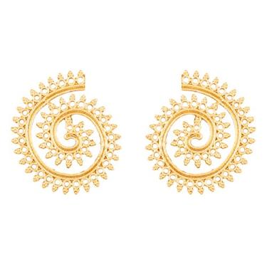 Imagem de Brincos femininos de bollywood indiano Touchstone com tema de ziguezague de corte exclusivo e design leve para mulheres em tom dourado.