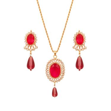 Imagem de Touchstone Bollywood indiano dourado belo conjunto de pingentes para mulheres de malha e corte para trabalho rosa